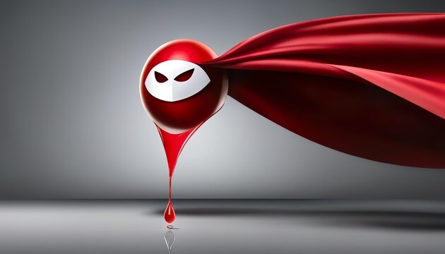 Card for Donor's Day depicting the donor as a super hero. Blood drop symbol with red cloak - Powered by Adobe