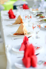 Table set for wedding. Wedding catering decor. Selective focus.