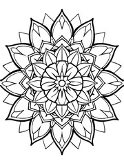 flower mandala design for coloring book page on white Background
