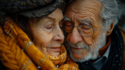 An Elderly Couple Embraces, Sharing Comfort in Each Other's Presence