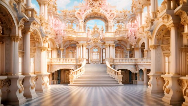 Luxury interior of the royal palace in Gatchina, Russia, A colorful baroque palace with a bustling court, AI Generated