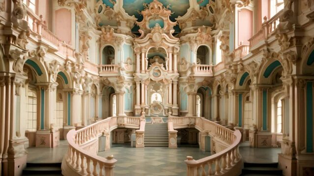 Interior of the Peterhof Palace, St. Petersburg, Russia, A colorful baroque palace with a bustling court, AI Generated