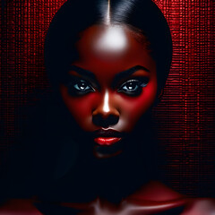 Glamorous Black Women Against Red Backdrops(Generative AI) - obrazy, fototapety, plakaty