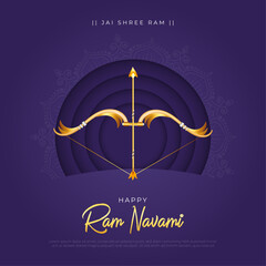 Happy Ram Navami Post and Greeting Card Design. Indian Festival Lord Ram Navami Celebration with Text Vector Illustration