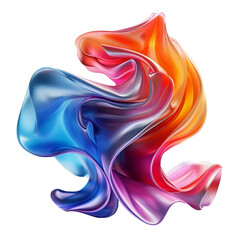 Liquid form of holographic color. Metallic color gradient, abstract 3D shape on transparent background. Generative AI