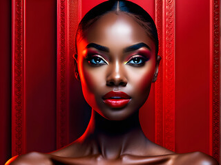 Glamorous Black Women Against Red Backdrops(Generative AI)