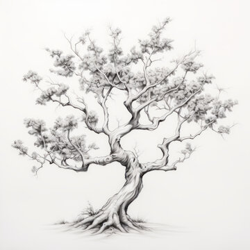 Pencil drawing of an apple tree on white background