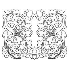 Lotus flowers traditional ornament hand drawing illustration vector,Asiam ornament