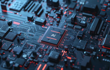 Fototapeta na wymiar Top view of computer AI Chip, CPU, Artificial Intelligence concept, conceptual image. 