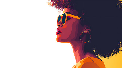 Young black African American woman illustration for fashion banner with copy space on white background. generative ai	

