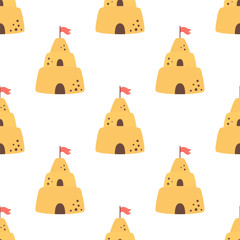 seamless pattern with cartoon sand castle