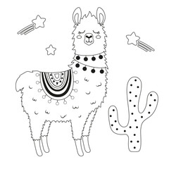 outline card with cute llama character - 775690343