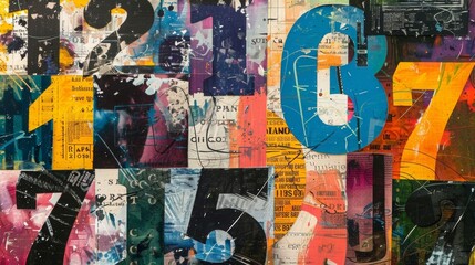 mixed media paper collage with large random numbers