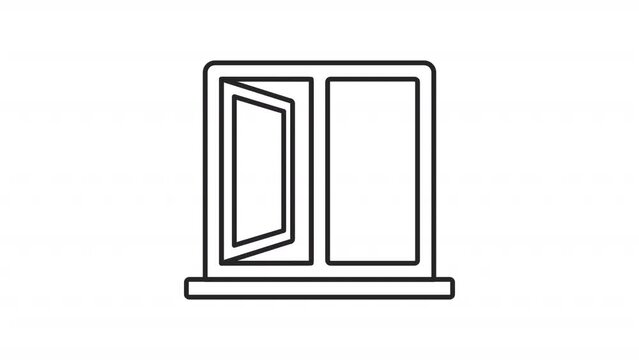 Animated window opening icon. Modern architecture line animation. Shutting closing window. Noise reduction. Black illustration on white background. HD video with alpha channel. Motion graphic