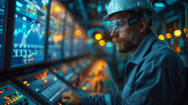 an engineer is looking at the graphs of power curve on the screen in BESS plant.generative ai