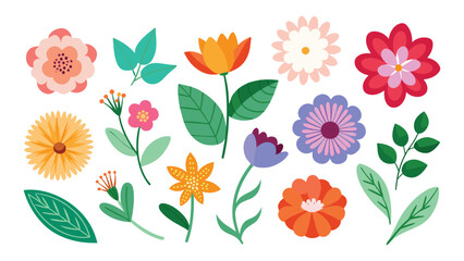 Set of floral flowers minimal isolated flat vector pro collection illustration on white background