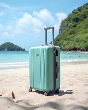 travel suitcase on the beach 
