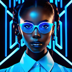 Spectacular Black Women on Blue Neon Background(Generative AI)