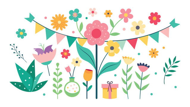  Set of Spring elements of floral isolated flat vector pro collection illustration on white background.