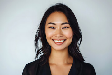 Fototapeta premium Closeup portrait of Beautiful smiling Asian woman with smooth healthy skin