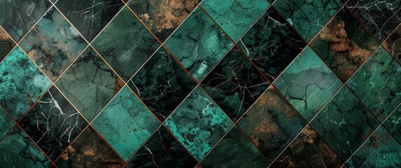Abstract dark teal texture with geometric pattern, seamless background for wallpaper or interior design elements. Dark green wall panel in diamond shape, texture of marble stone.