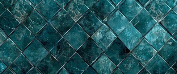 Abstract dark teal texture with geometric pattern, seamless background for wallpaper or interior design elements. Dark green wall panel in diamond shape, texture of marble stone.