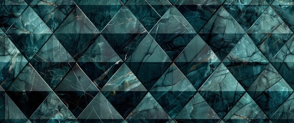 Abstract dark teal texture with geometric pattern, seamless background for wallpaper or interior design elements. Dark green wall panel in diamond shape, texture of marble stone.
