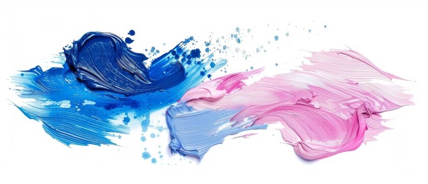 Abstract paint smears isolated on white, watercolor brushstrokes, fashion make-up palette, sparkling shimmer, intricate ethnic background, pink and blue hues