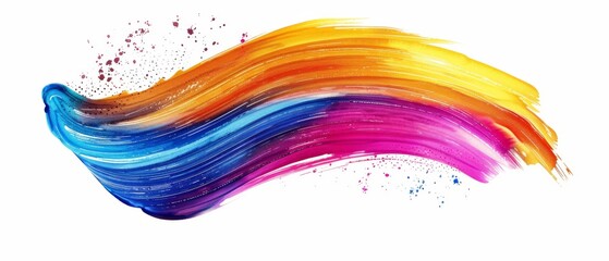 A colorful brush stroke clip art isolated on a white background, a dynamic watercolor smear, a multicolored neon paint texture, blue violet gold pink red acrylics, grunge, a rainbow.