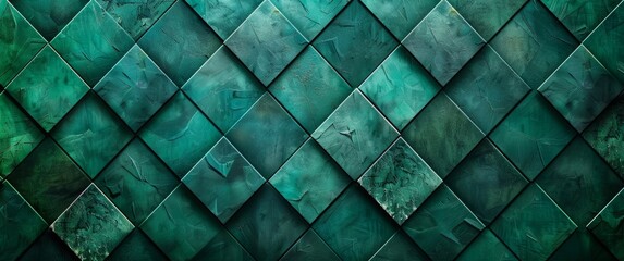 Abstract dark teal texture with geometric pattern, seamless background for wallpaper or interior design elements. Dark green wall panel in diamond shape, texture of marble stone.