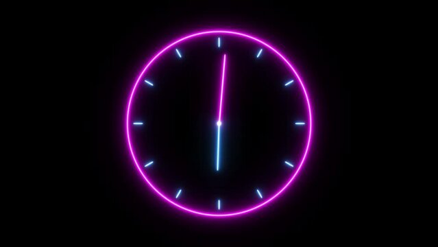 Animated continuous looping neon clock with 24 hours rotating life