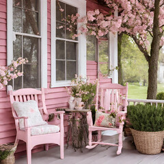 pink house porch in the countryside