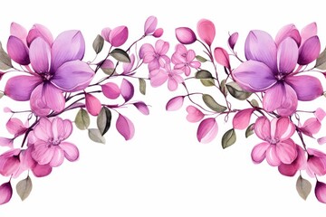 watercolor of bougainvillea clipart featuring bright pink and purple flowers. flowers frame, botanical border, Illustration clipart isolated on white background.