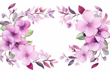 Fototapeta premium watercolor of bougainvillea clipart featuring bright pink and purple flowers. flowers frame, botanical border, Illustration clipart isolated on white background.
