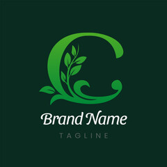 Letter C Branch Tree Natural Leaf Logo Design Vector