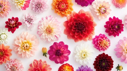 colorful dahlias against a clean white background
