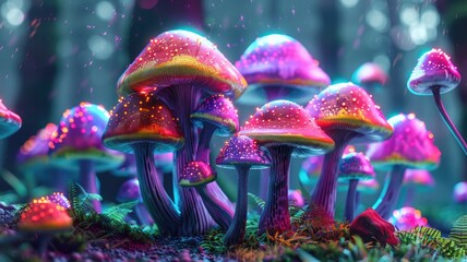 decorative mushrooms with hallucinations. Produced using Gen - obrazy, fototapety, plakaty