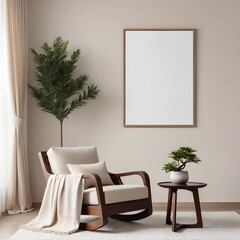 Mockup poster frame in minimalist style living room interior background, interior mockup design, frame mockup