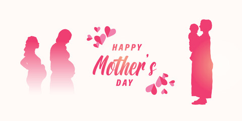 Happy mother's day social media banner or poster design with mother character background and mom wishing or greeting card banner design vector illustration