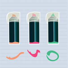 Set of vector markers yellow, green, pink. Vector illustration, hand drawn,school supplies,for office, for creativity. Insulated, on a white backing.Suitable for the design of stickers, icons,patterns