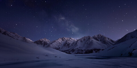 Panorama montagne in notturna. Cielo stellato. - obrazy, fototapety, plakaty