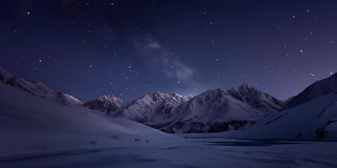 Fotobehang Panorama montagne in notturna. Cielo stellato. © zchris22