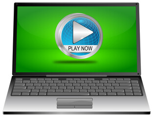 Laptop computer with Play Button - 3D illustration - 775698730