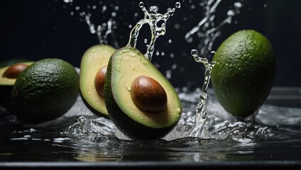 avocado in water splash