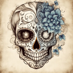 Tattoo design skull with mexican art