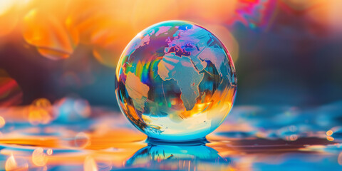 refracting world economys. bubble globe in light.