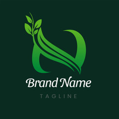 Letter N Branch Tree Natural Leaf Logo Design Vector