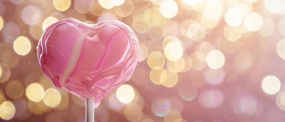 Sweet pink and vanilla candy heart-shaped lollipops - obrazy, fototapety, plakaty