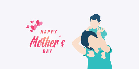 Happy mother's day social media banner or poster design with mother character background and mom wishing or greeting card banner design vector illustration