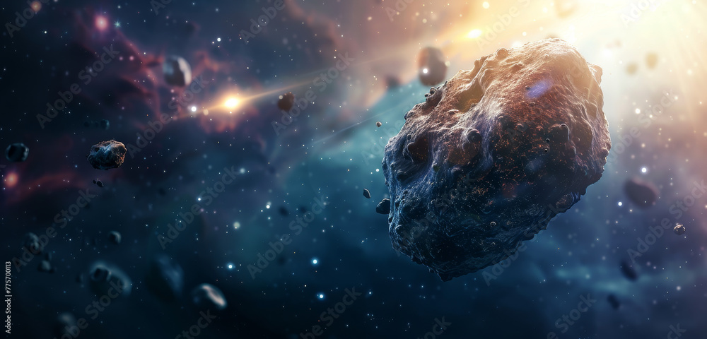 Canvas Prints Colorful asteroid floating in a star-filled nebula.